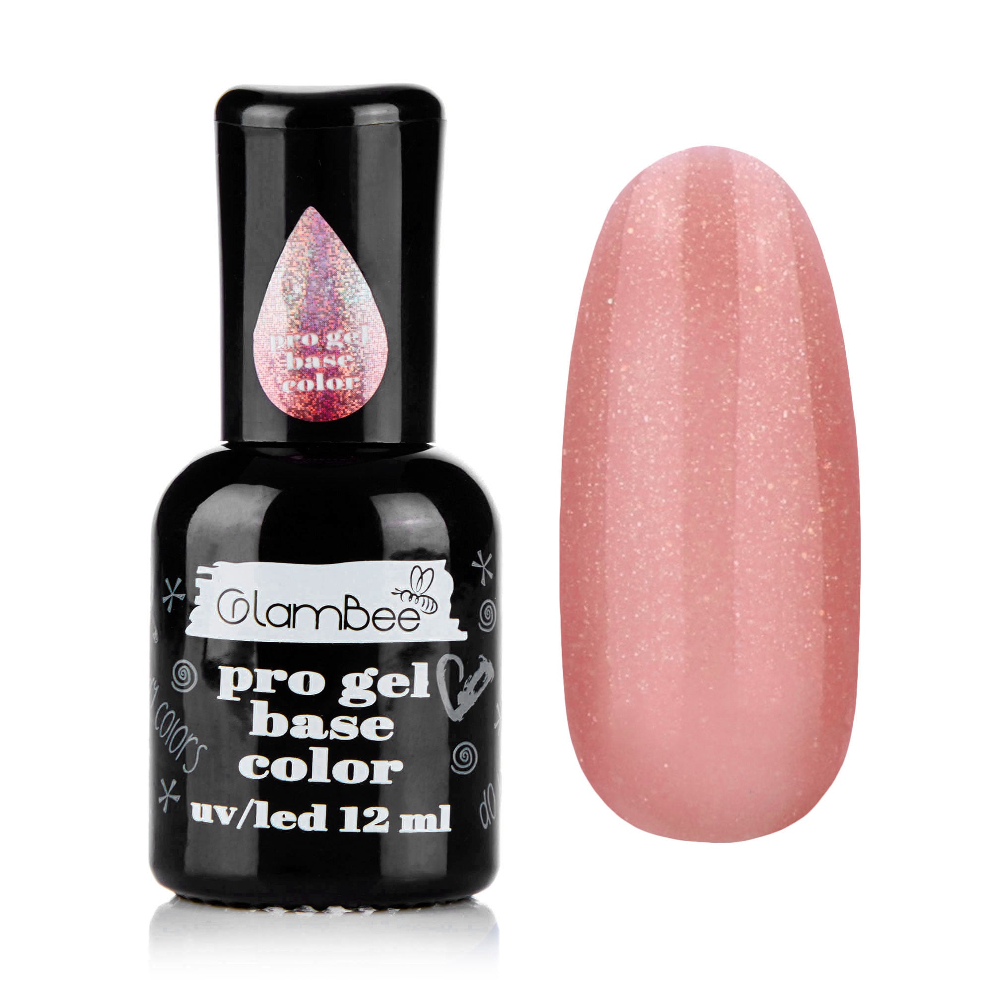 Базове покриття для гель-лаку GlamBee ProGel Base Color Pink Shimmer, 12 мл